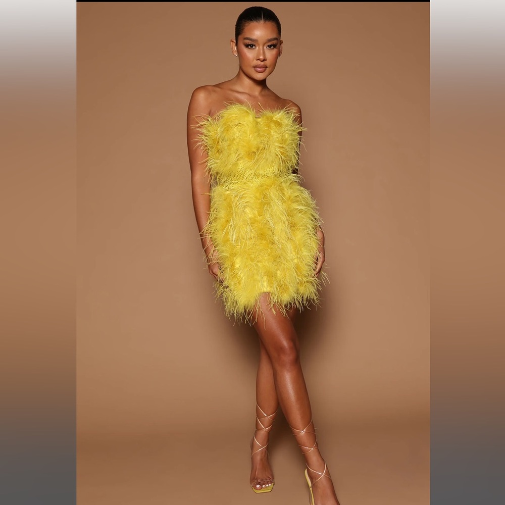 Lorina Feather Mini Dress - Chartreuse